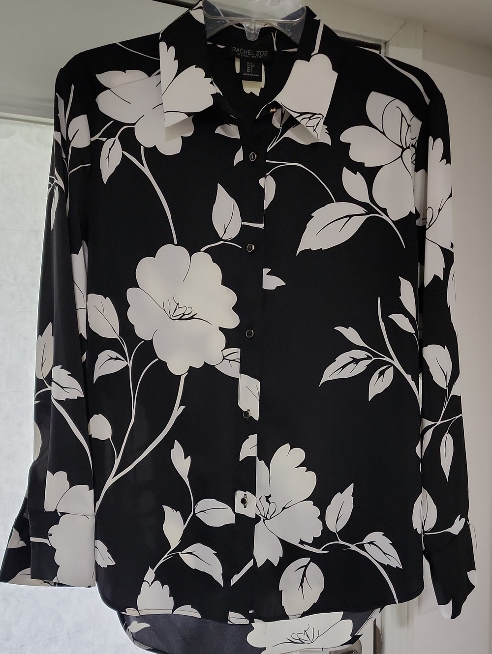 Rachel Zoe Black and White Floral Button-Down Blouse